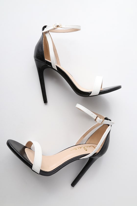 Sila Black and White Snake Ankle Strap Heels 1