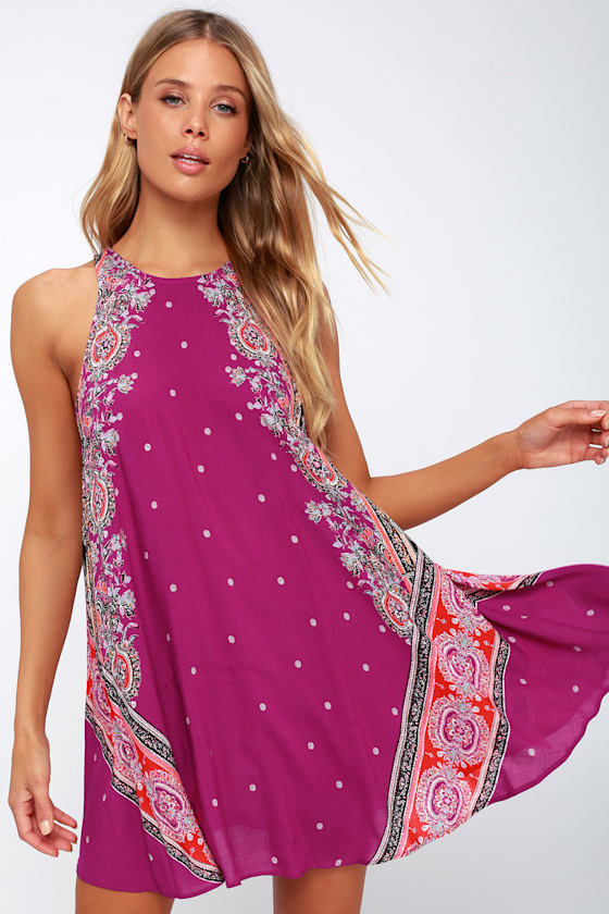 Darjeeling Magenta Print Sleeveless Slip Dress 2