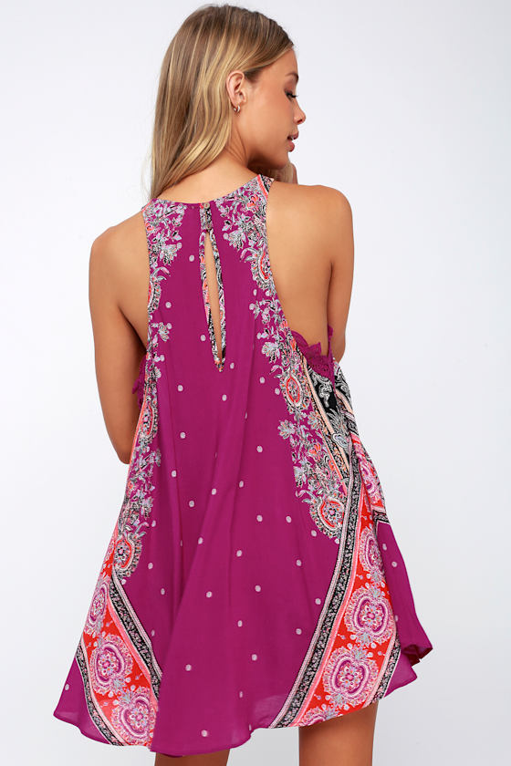 Darjeeling Magenta Print Sleeveless Slip Dress 3