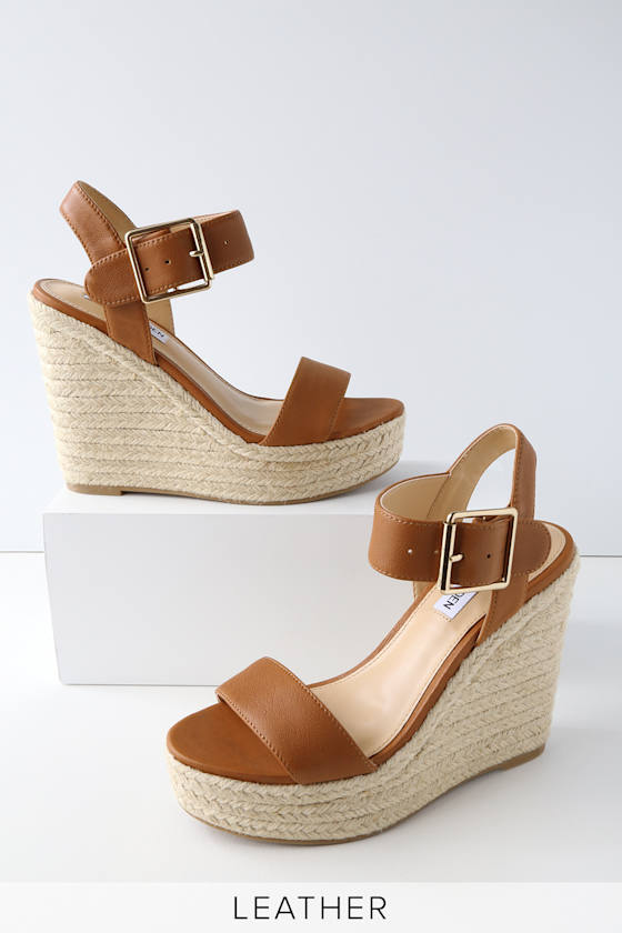 Santorini Cognac Leather Espadrille Wedges 4