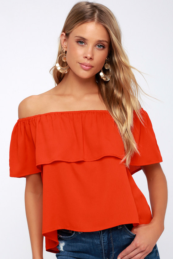 Cute Coral Red Top - Off-the-Shoulder Top - High-Low Top - Lulus