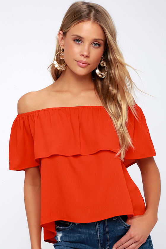 Cute Coral Red Top OfftheShoulder Top HighLow Top Lulus