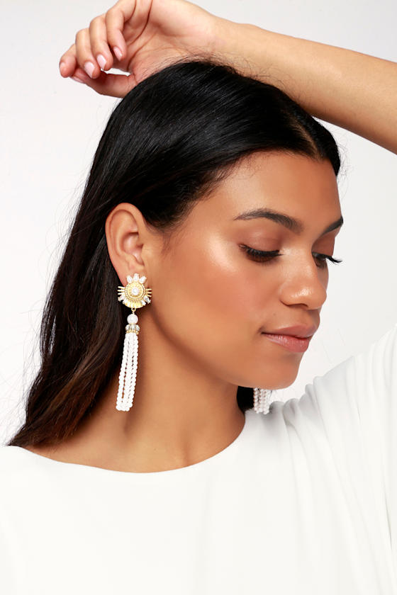 Lovely Gold and Pearl Earrings Tassel Earrings Lulus