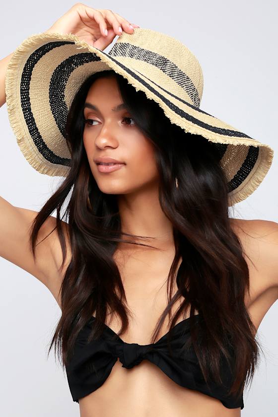 Apres La Plage Beige and Black Straw Fedora Hat 4
