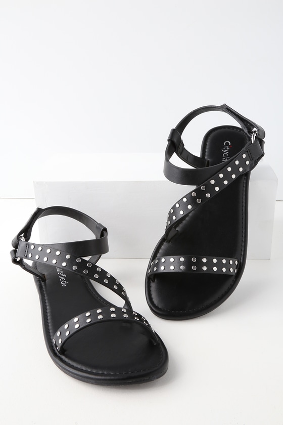Cute Black Sandals - Flat Sandals 