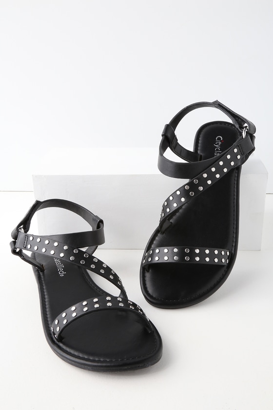 Cute Black Sandals - Flat Sandals - Studded Sandals - Lulus