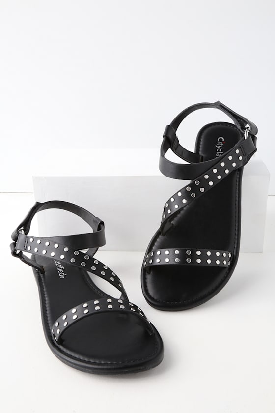 Cute Black Sandals Flat Sandals Studded Sandals Lulus