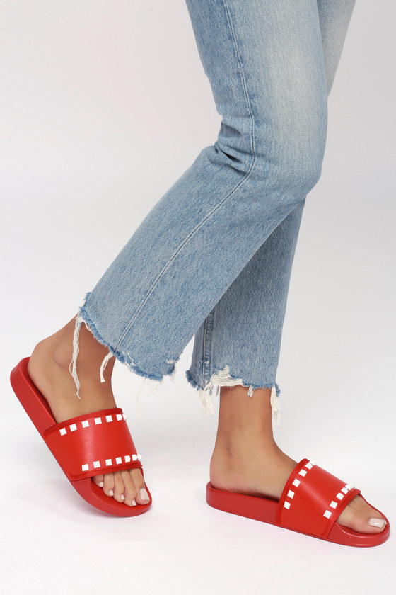 red studded sandals