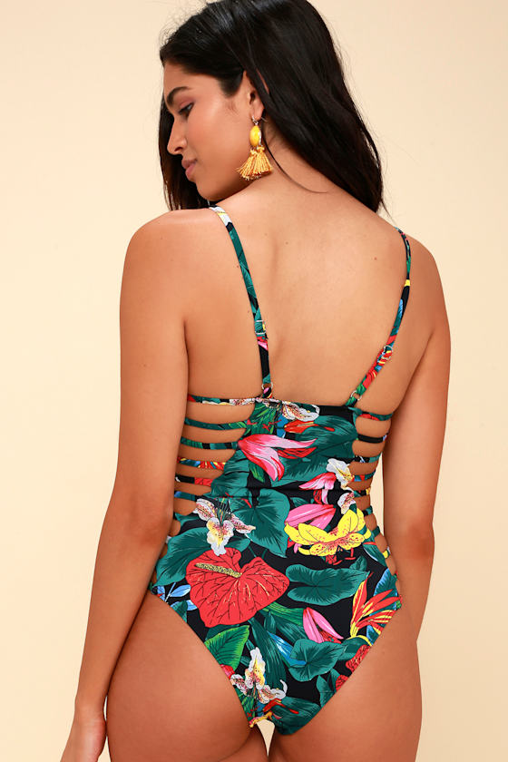 Caipirinha Black Tropical Print One-Piece Swimsuit 2