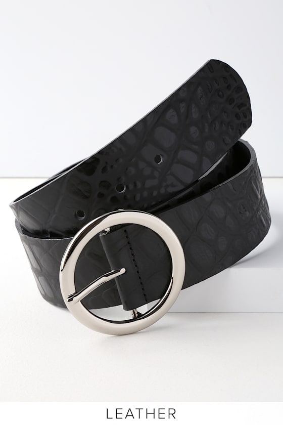 Cool Black Belt Crocodile Embossed Genuine Leather Belt Lulus