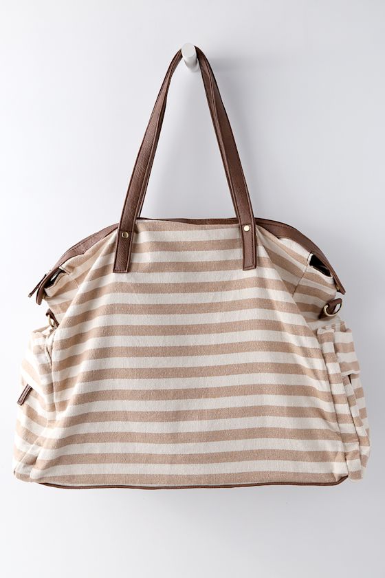 First Class Tan Striped Weekender Bag 1
