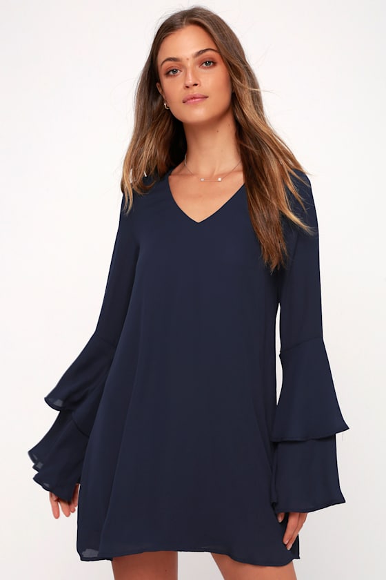 flounce sleeve shift dress