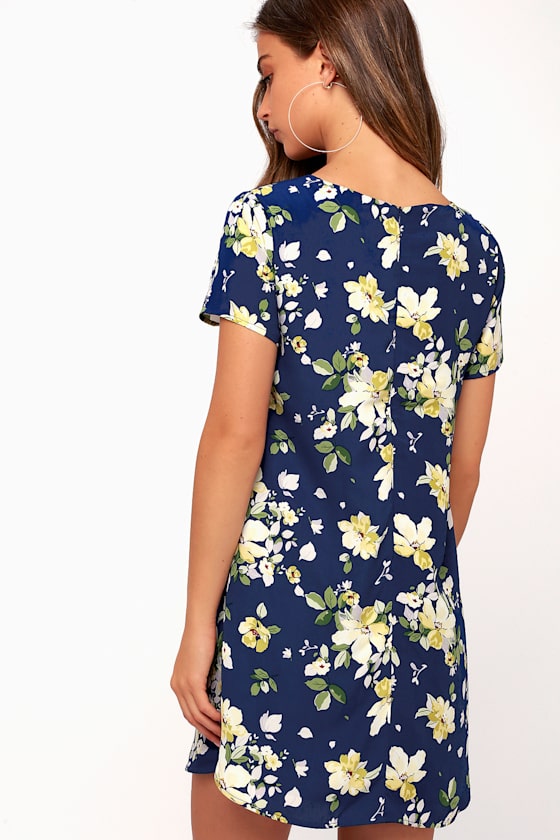 navy floral shift dress