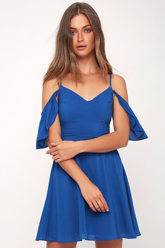 Cute Blue Dress OfftheShoulder Dress Royal Blue Dress Lulus