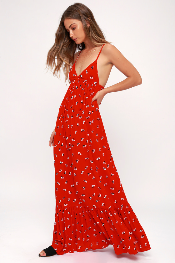 Billabong Flamed Out Maxi - Red Floral Maxi Dress - Lulus