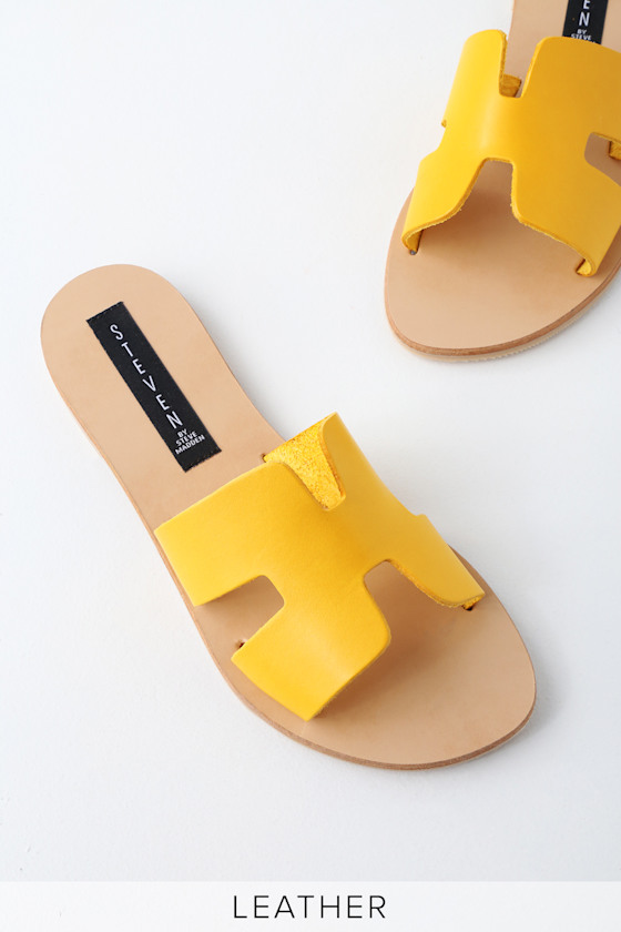 Steven by Steve Madden Greece Yellow Leather Slide Sandals Lulus