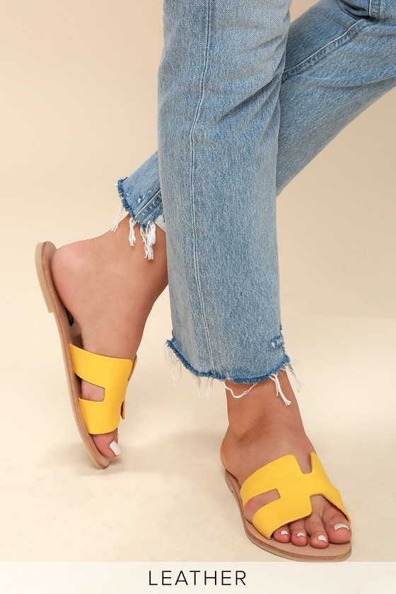 womens yellow leather sandals