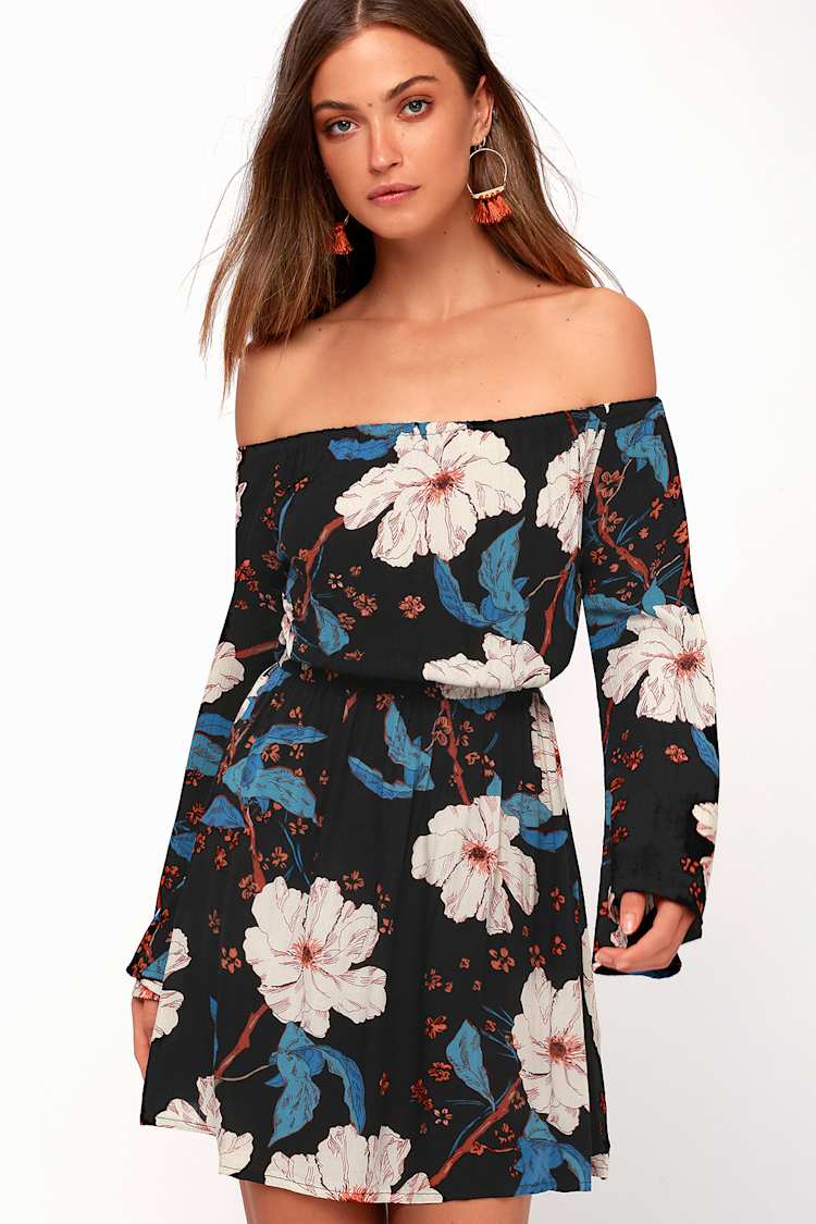 billabong black floral dress Billabong Womens Night Bloom Mini Dress  ShopCGX