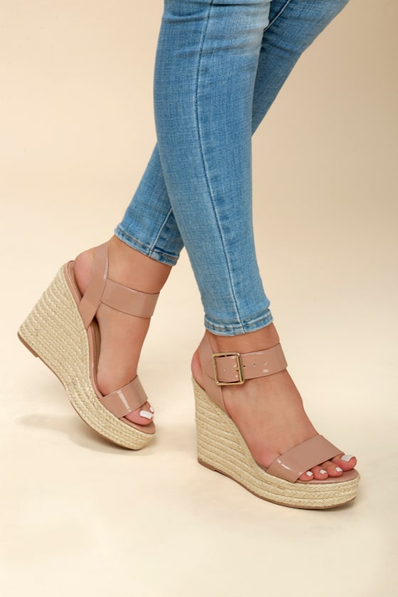 Santorini Dark Blush Patent Espadrille Wedges 1