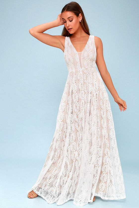 Eliana White Lace Maxi Dress