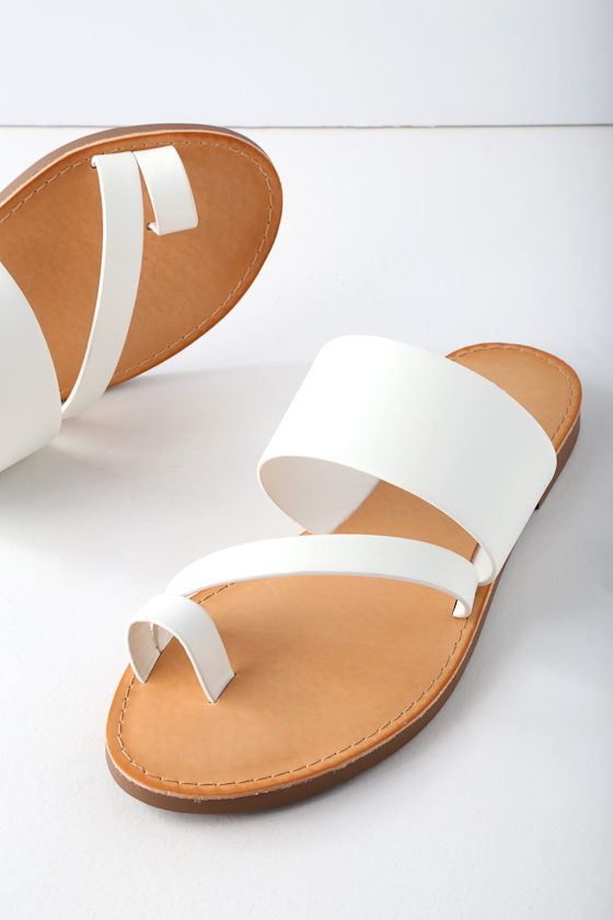 all white flat sandals