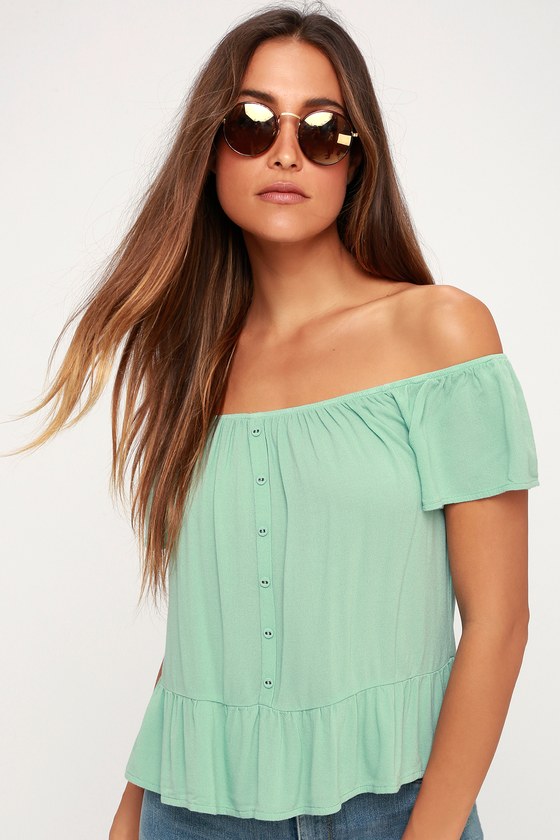 Others Follow Panorama - Sage Green Off-the-Shoulder Top - Lulus