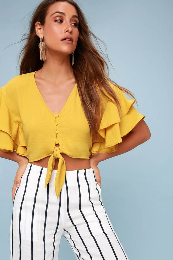 yellow tie front crop top