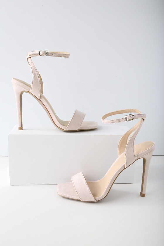 Cute Nude Heels Ankle Strap Heels Vegan Suede Heels Lulus