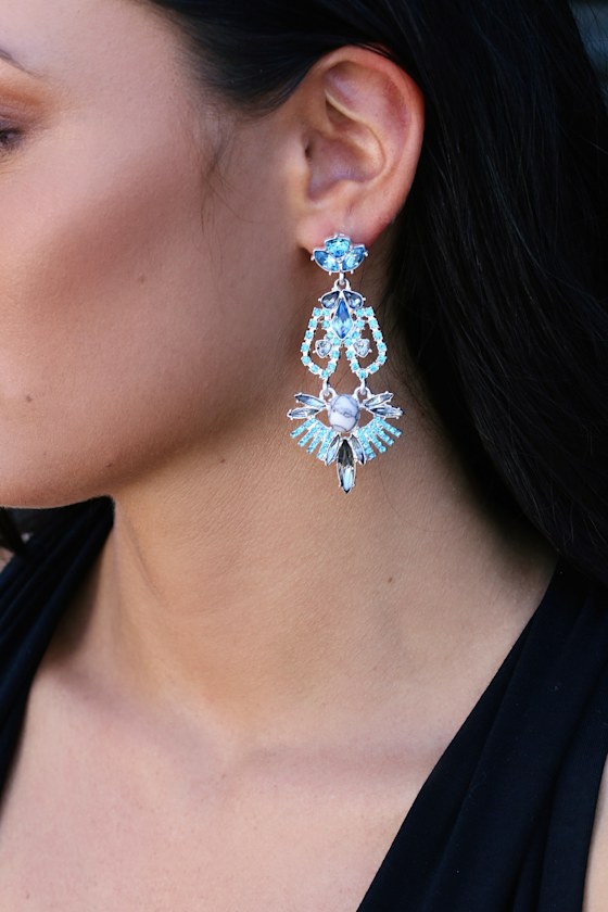 Color Me Rococo Silver and Blue Rhinestone Earrings 1