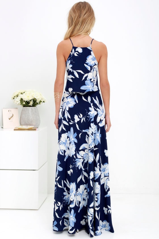 Love for Lanai Navy Blue Floral Print Two-Piece Maxi Dress