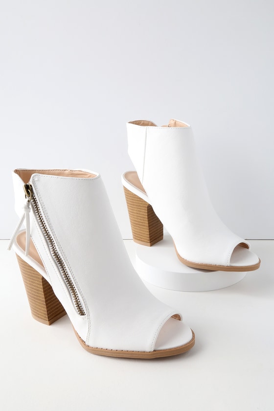 white peep toe booties