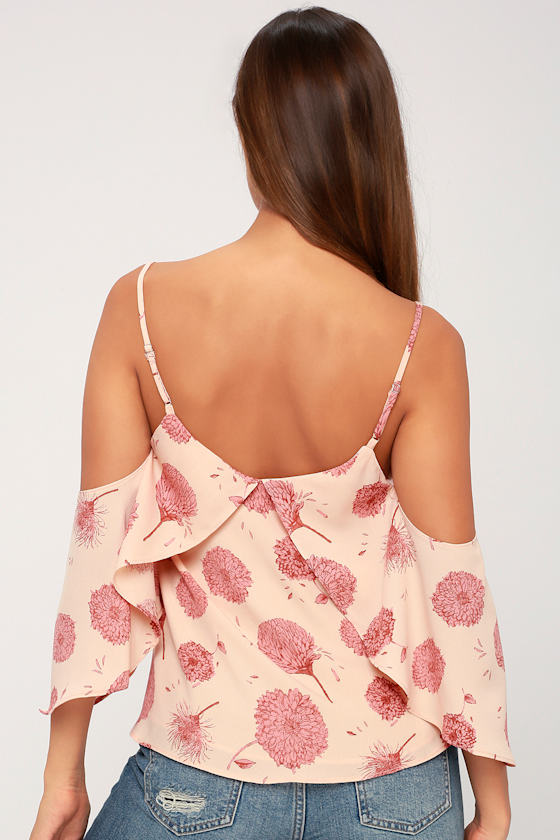 Robina Blush Pink Floral Print Tie-Front Off-the-Shoulder Top 2