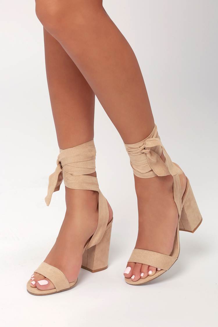 Alta Light Nude Suede Lace-Up Heels