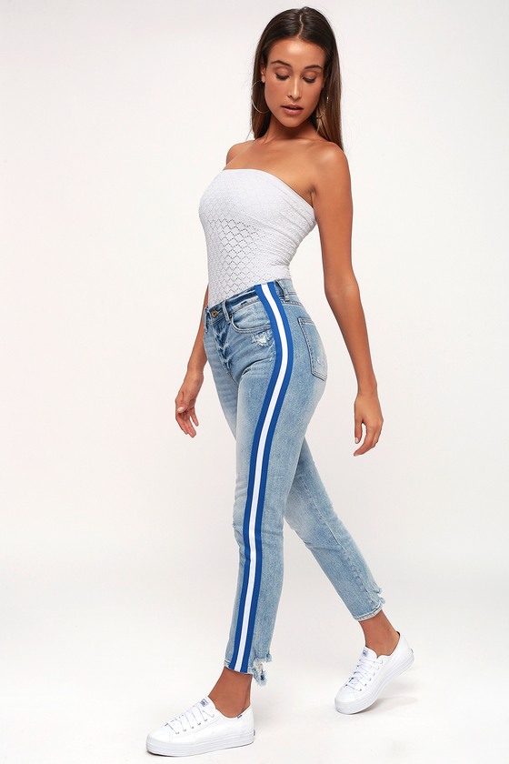 Pistola Nico - Light Wash Mom Jeans - Side Stripe Jeans - Lulus