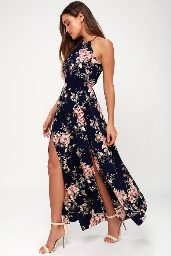 Lovely Blue Dress - Maxi Dress - Floral Print Dress