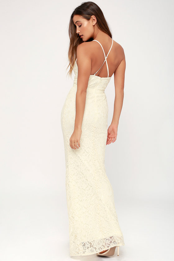 Lovely Cream Gown Lace Dress Maxi Dress Lulus