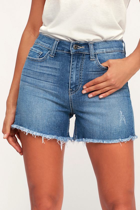 Cute Medium Wash Shorts High Rise Shorts Denim Shorts Lulus