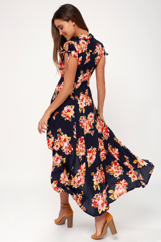navy floral midi