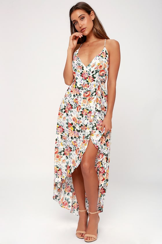 Lucy Love Alter Your Mood White Floral Dress Wrap Dress Lulus