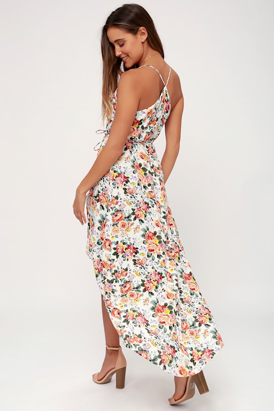 Alter Your Mood White Floral Print High-Low Wrap Dress 7