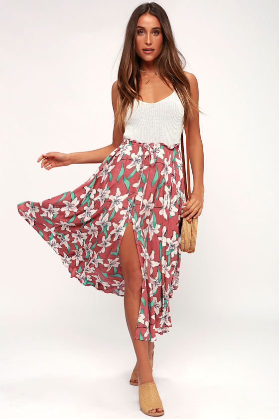Kalani Rusty Rose Floral Print Maxi Skirt 1