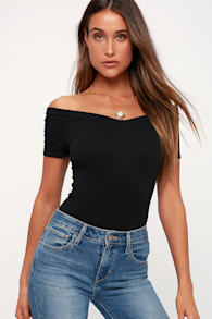 Sandpiper Black Ribbed Off-the-Shoulder Bodysuit 9