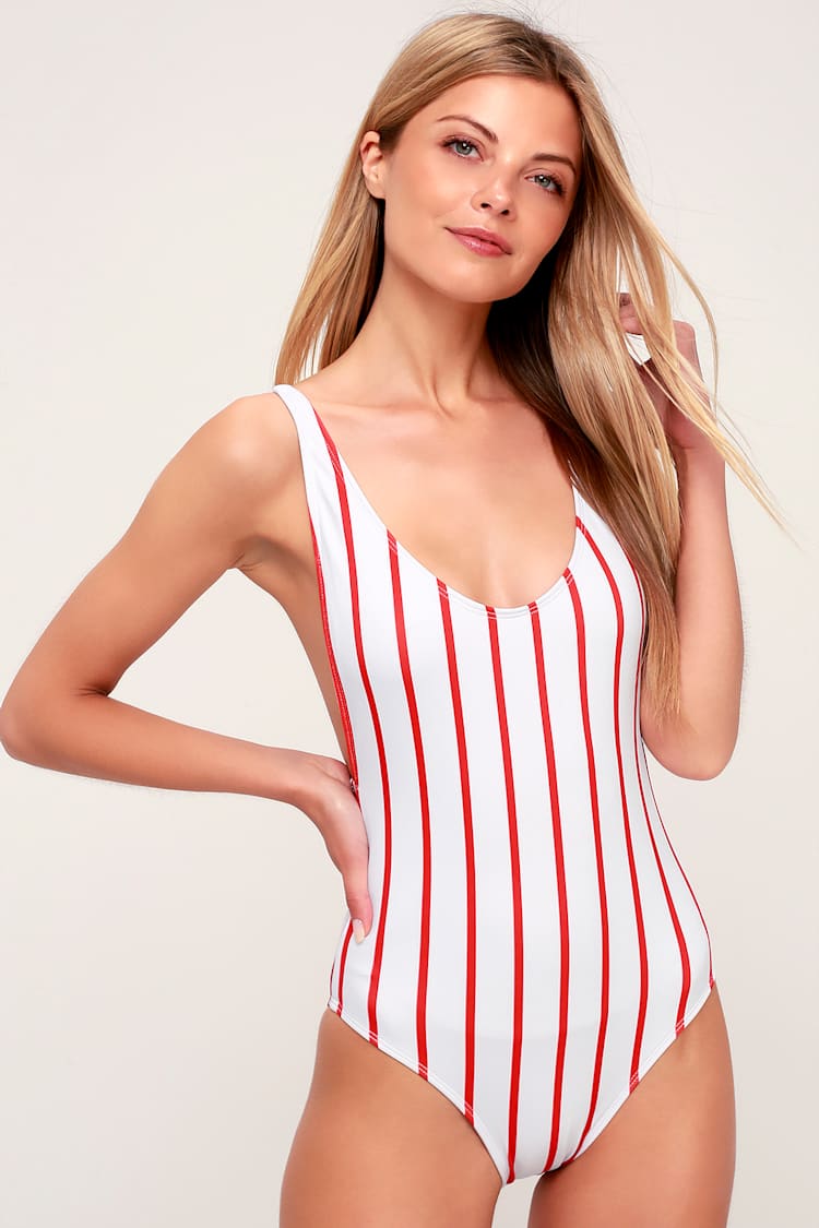Cute Swimsuit Red Striped Swimsuit One Piece Swimsuit Lulus