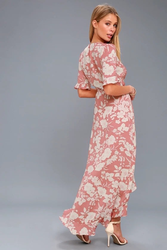 Wild Winds Pink Floral Print High-Low Wrap Dress 5