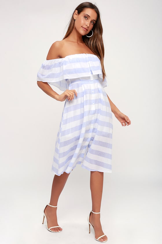 Transatlantic Voyage Blue and Ivory Striped Midi Dress 8
