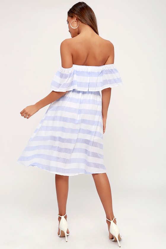 Transatlantic Voyage Blue and Ivory Striped Midi Dress 10