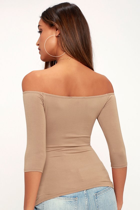 Cute Light Brown Top Off the Shoulder Top Jersey Knit Top Lulus — free download