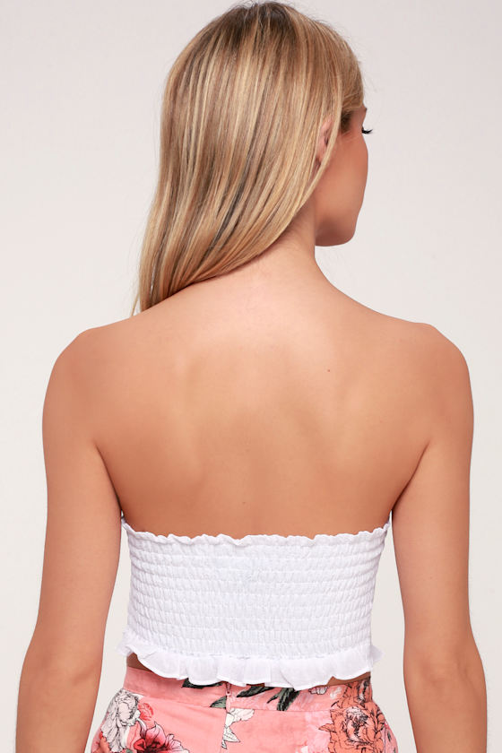Lay in the Sun White Ruffled Strapless Cropped Top 3