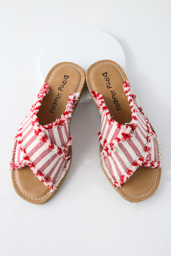 Dirty Laundry Edina - Red Striped Sandals - Slide Sandals - Lulus