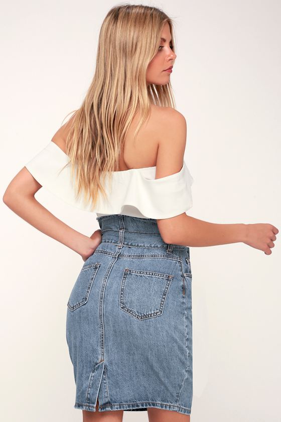 Monroe Medium Wash Denim Paper Bag Pencil Skirt 2